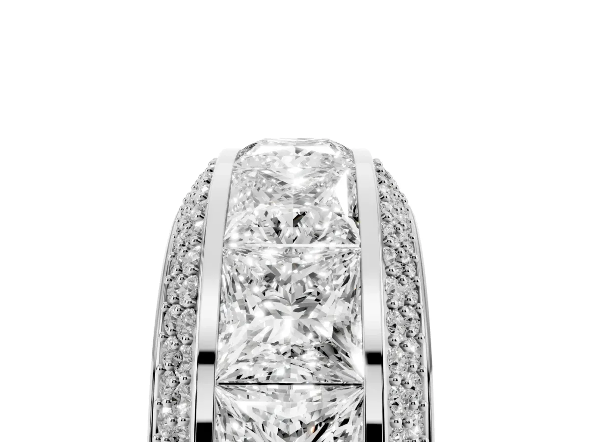 Princess Diamond Pavé Mens Wedding Band with Round Diamond Accents White gold