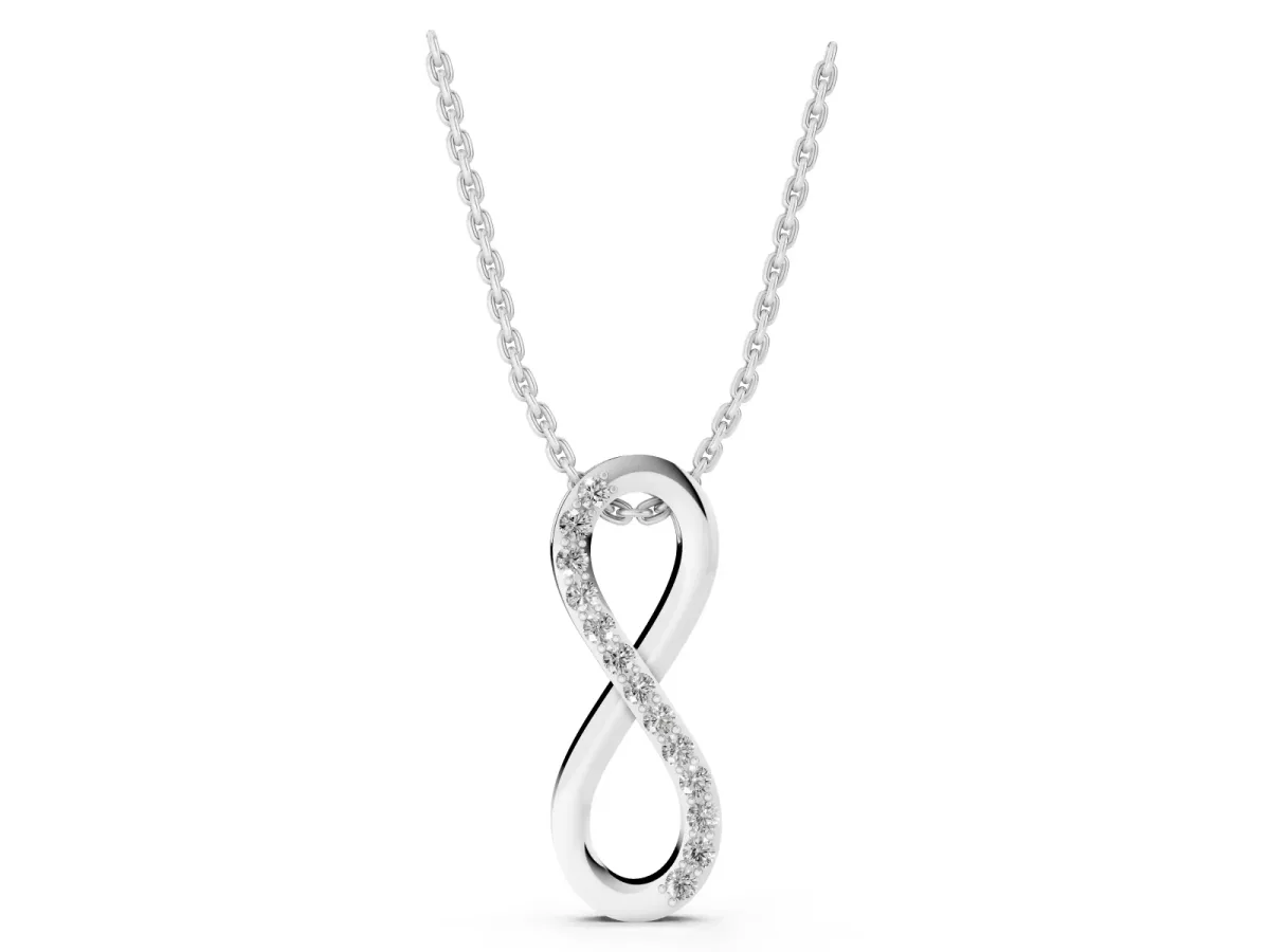 Infinity Pendant with Round Brilliant Diamonds in Pavé Setting Silver