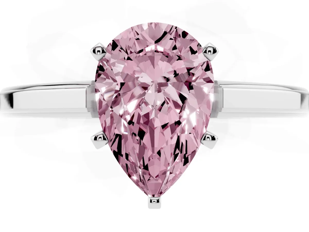 Fancy Pink Pear Cut Solitaire Diamond Ring with Four-Prong Setting and Classic Band Platinum
