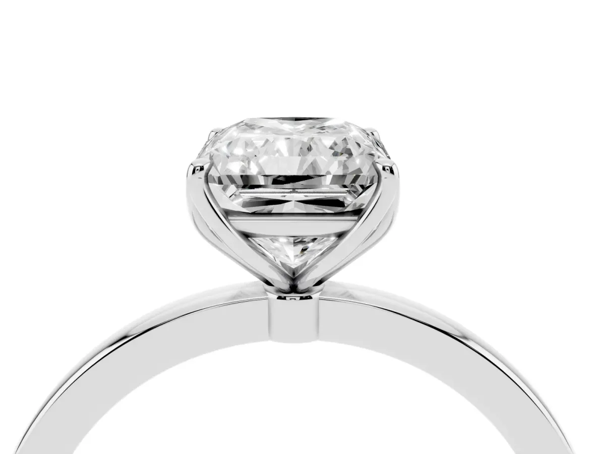 Radiant Cut Diamond Solitaire Ring with Thin Band and Prong Setting Silver