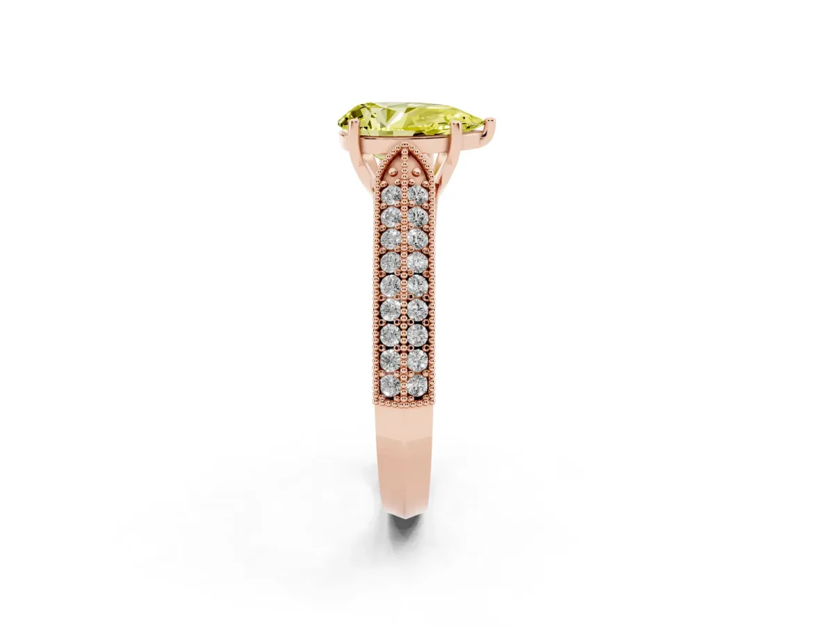 Fancy Yellow Pear Cut Cut Pave Split Shank Engagement Ring with Four-Prong Setting Rose gold