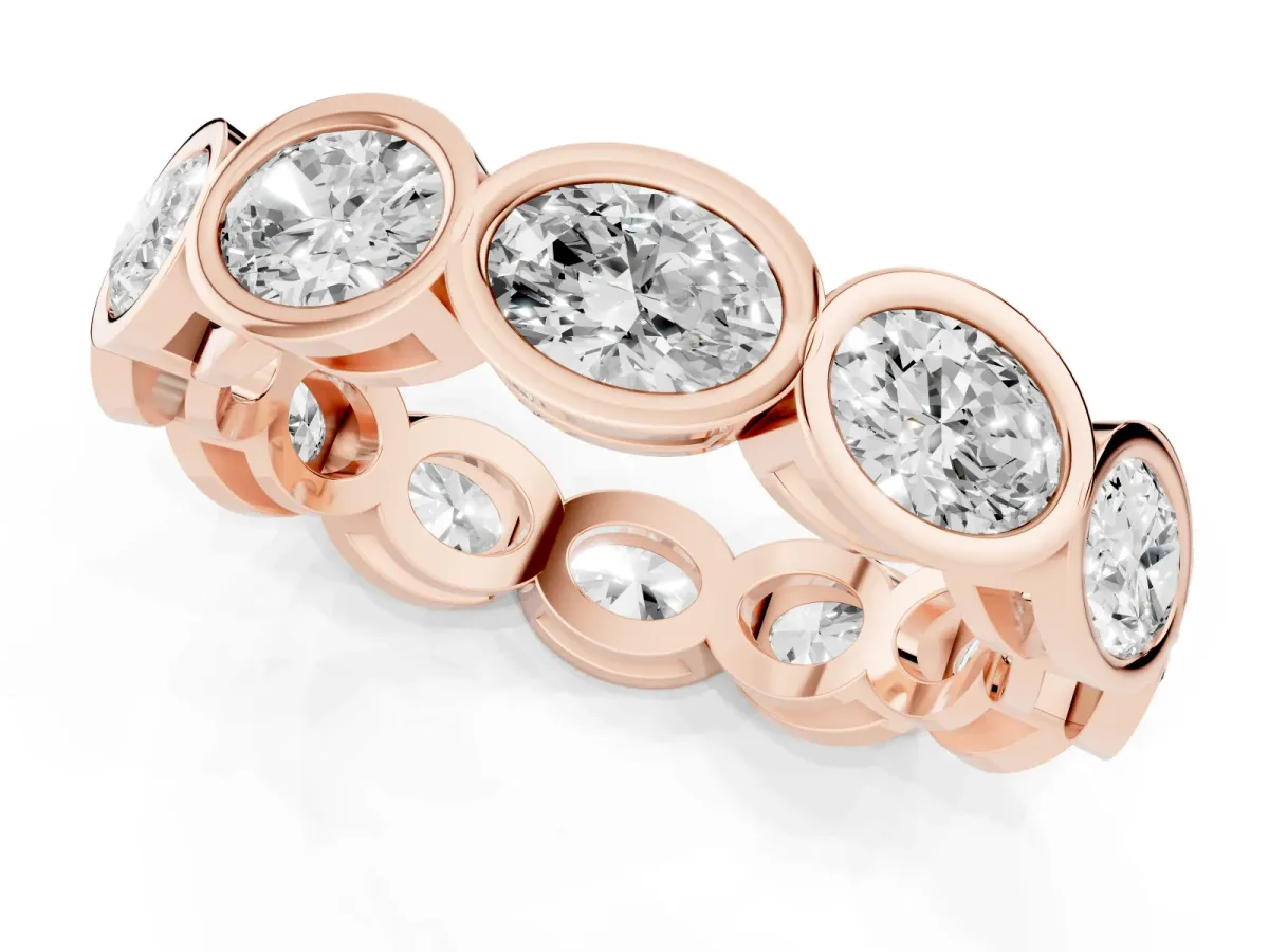 Oval Diamond Bezel Set Eternity Wedding Band Rose gold