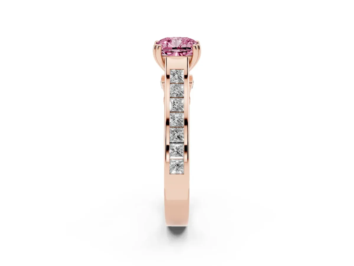 Fancy Pink Cushion Cut Cut Channel Set Solitaire Engagement Ring with Prong Setting Rose gold