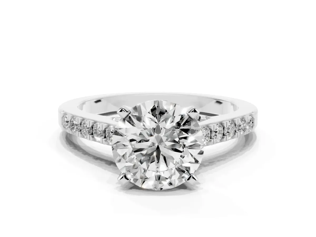 Round Cut Diamond Solitaire Ring with Crossover Gallery and Round Pavé Band Platinum