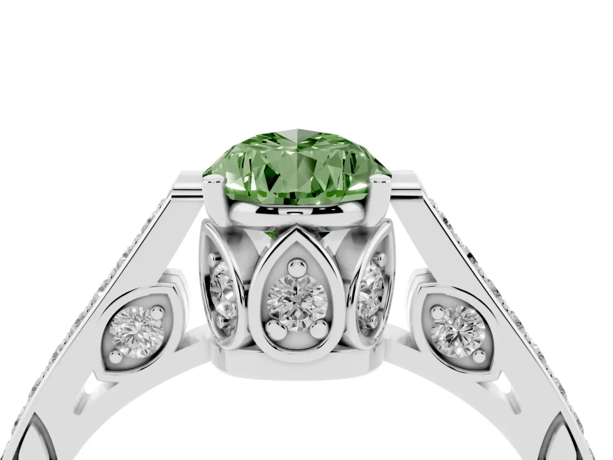 Fancy Green Pear Cut Cut Cathedral Pave Diamond Engagement Ring with Six-Prong Setting Silver