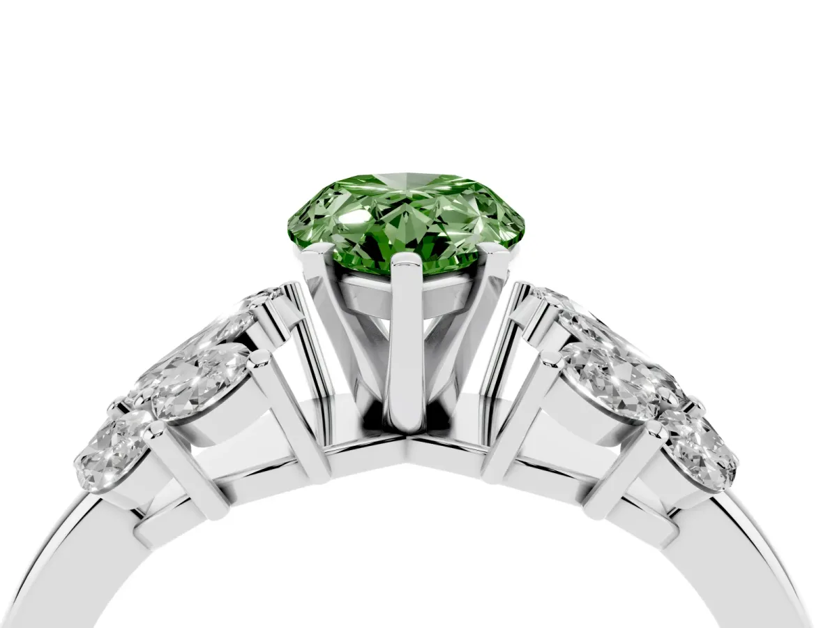 Fancy Green Pear Cut Diamond Cluster Leaf Design Ring with Prong Setting Platinum