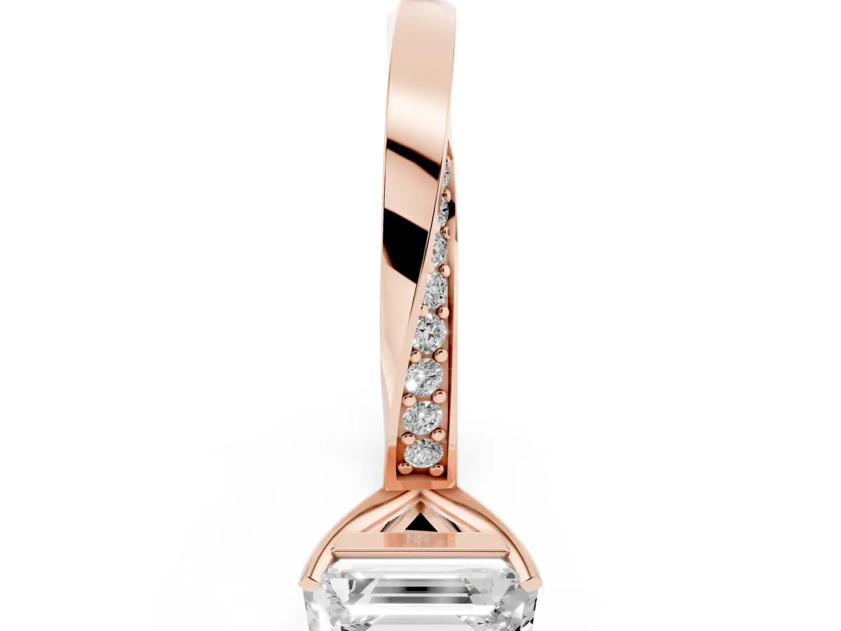 Emerald Cut Diamond Engagement Ring with Side Stone Accents and Four-Prong Setting Rose gold