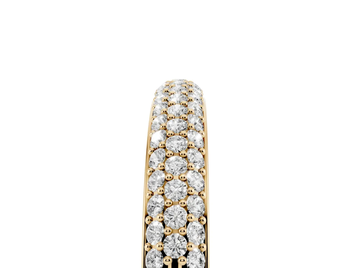 Three-Row Pave Round Diamond Eternity Band with Shared Prong Setting Yellow gold