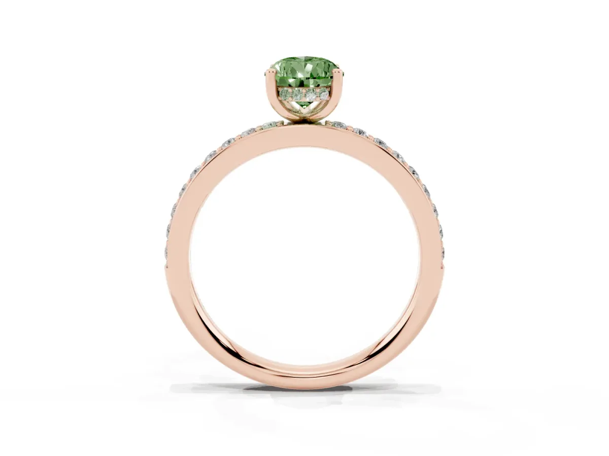 Fancy Green Pear Cut Cut Diamond Pavé Band Ring with Four-Prong Setting Rose gold