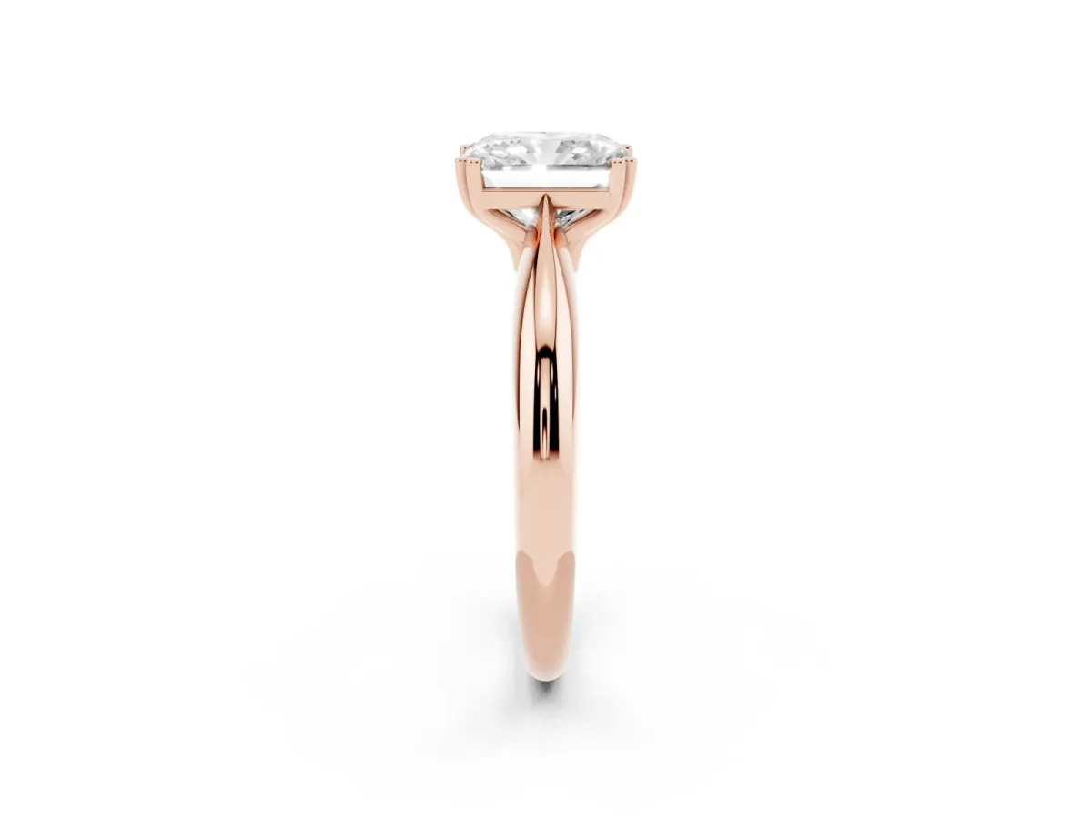 Radiant Cut Cut Solitaire Engagement Ring with Tapered Band and Four-Prong Setting Rose gold
