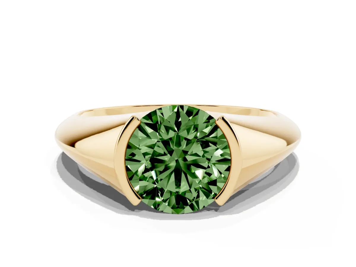 Fancy Green Round Cut Solitaire Tension Set Diamond Ring Yellow gold