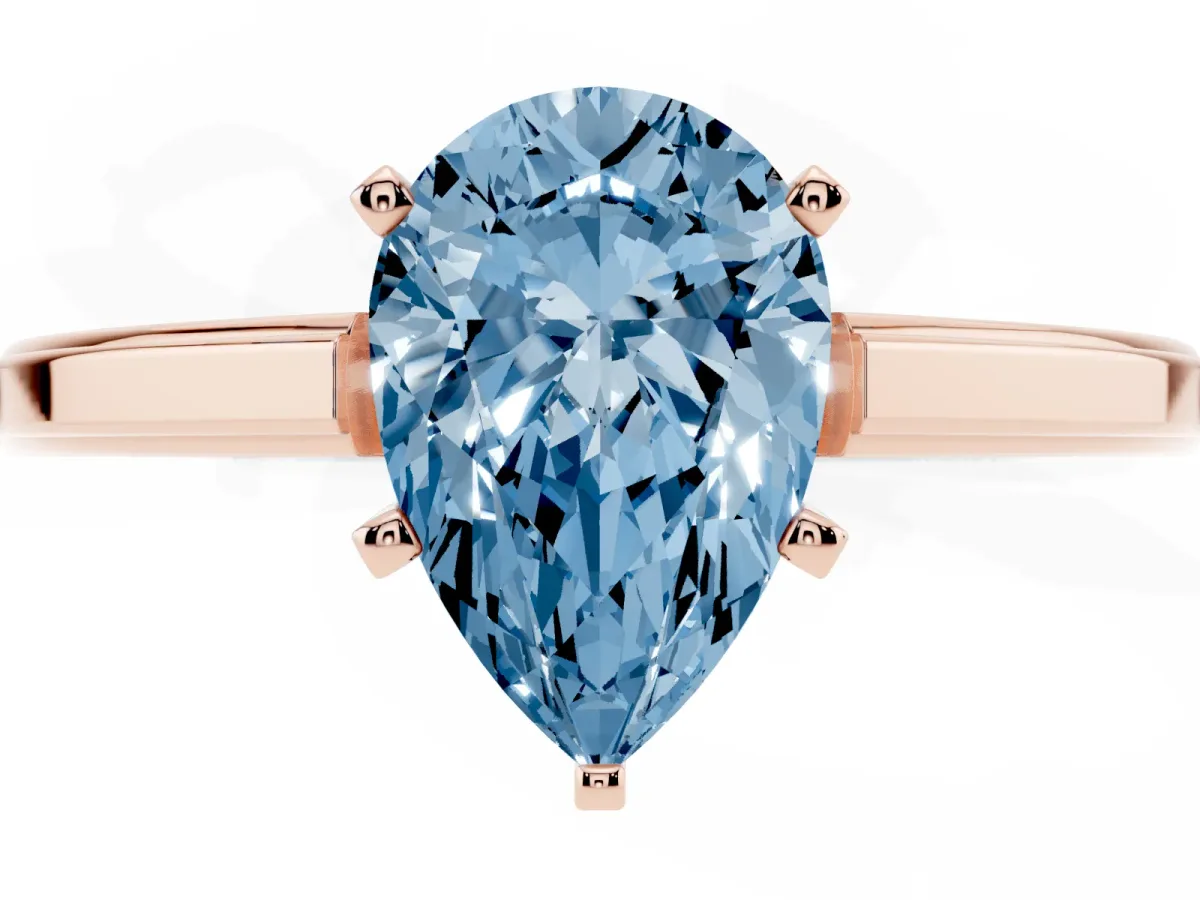 Fancy Blue Pear Cut Solitaire Diamond Ring with Four-Prong Setting and Classic Band Rose gold