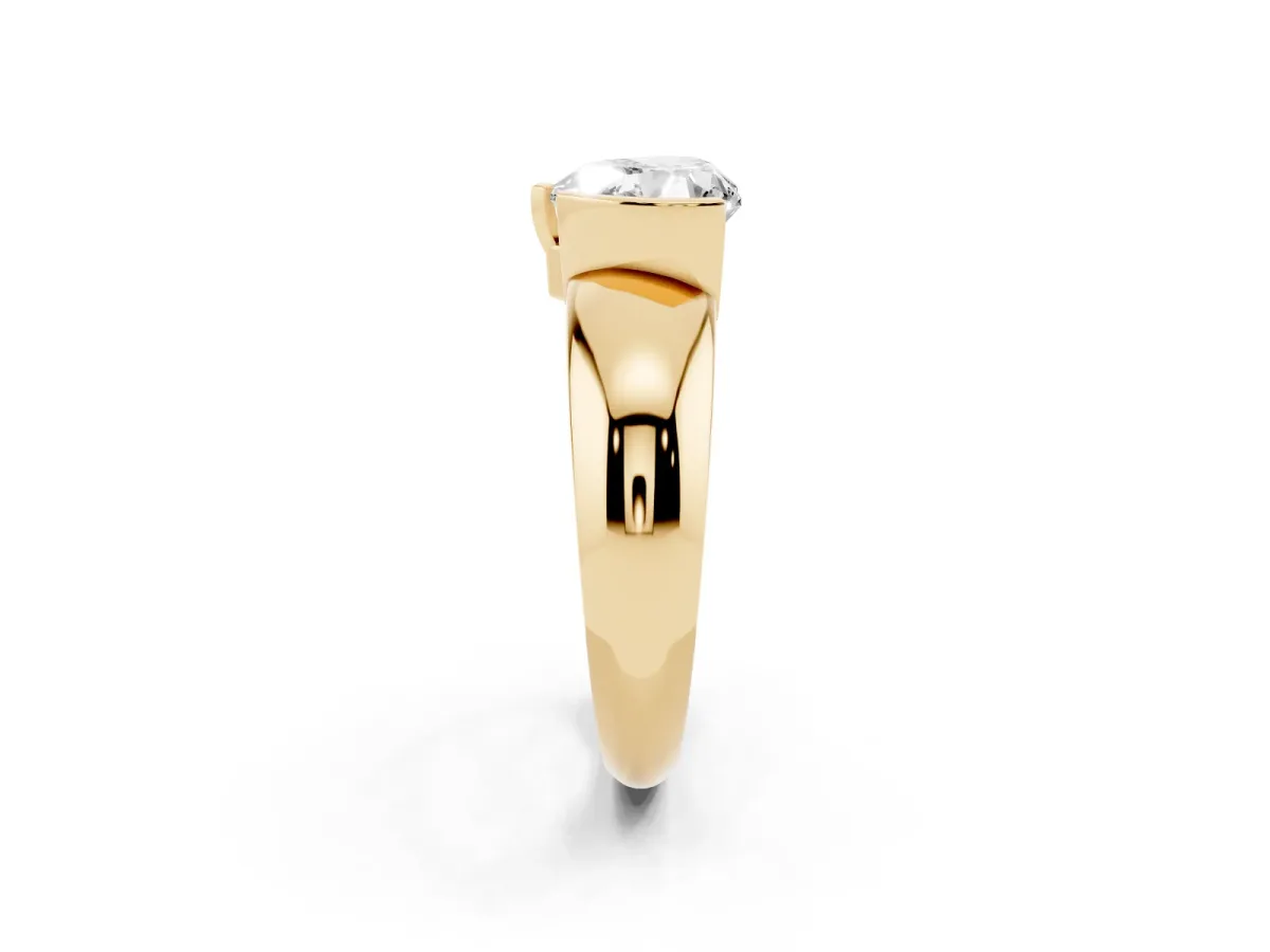 Heart Cut Solitaire Tension Set Diamond Ring with Wide Band Yellow gold