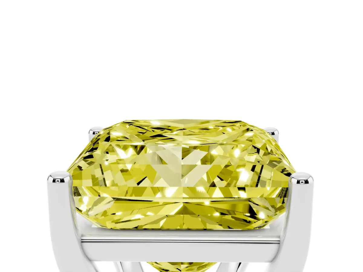 Fancy Yellow Princess Cut Cut Diamond Solitaire Engagement Ring with Tapered Plain Band and Four-Prong Setting Silver