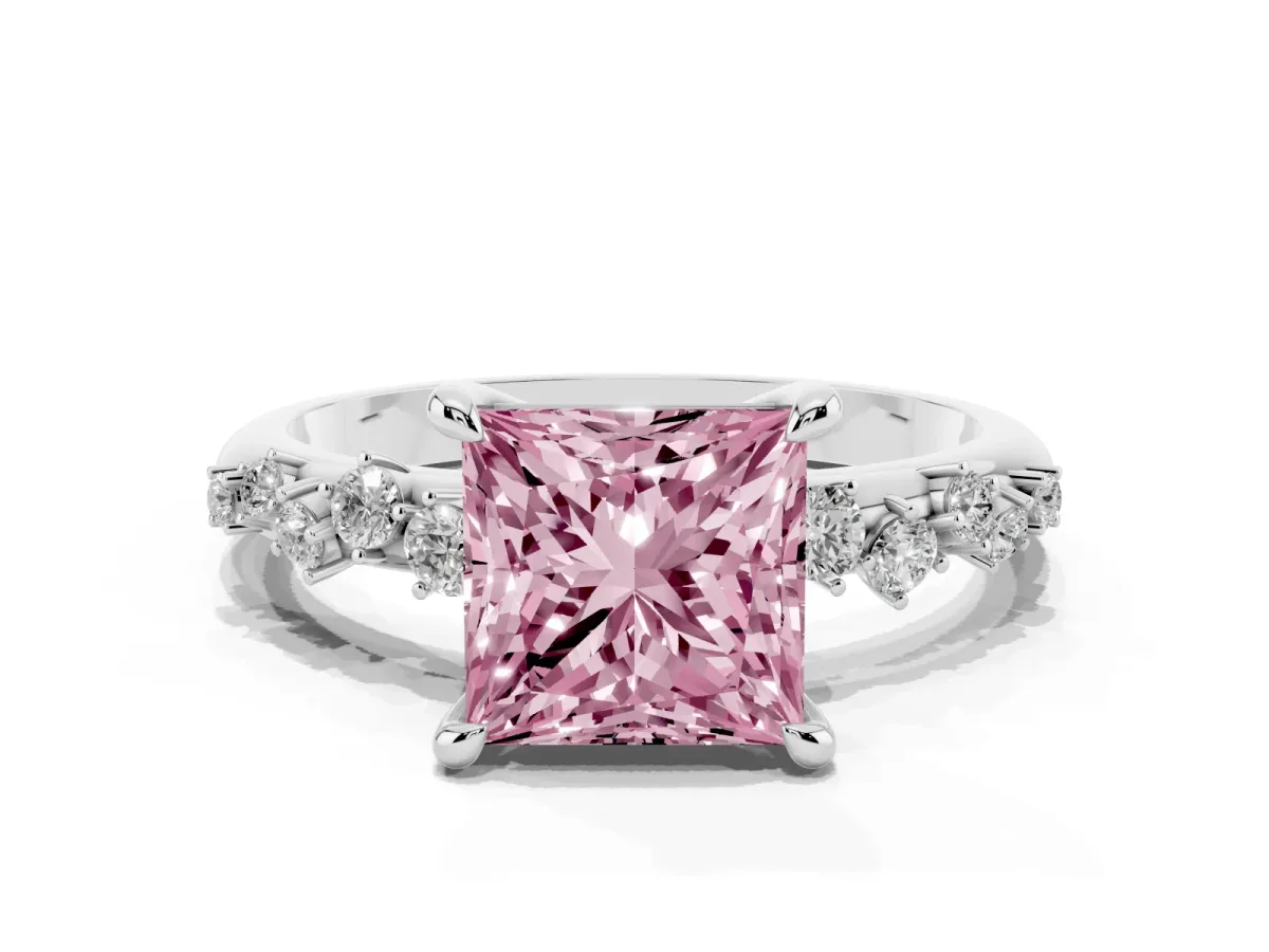 Fancy Pink Princess Cut Cut Diamond Vine Band with Four-Prong Setting Silver