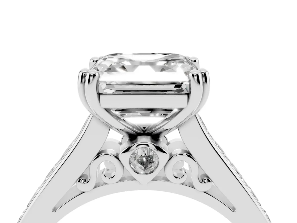 Asscher Cut Cut Channel Set Solitaire Engagement Ring with Prong Setting Silver