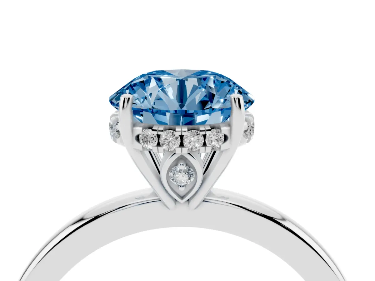 Fancy Blue Round Cut Solitaire Diamond Ring with Prong Setting and Plain Band Platinum