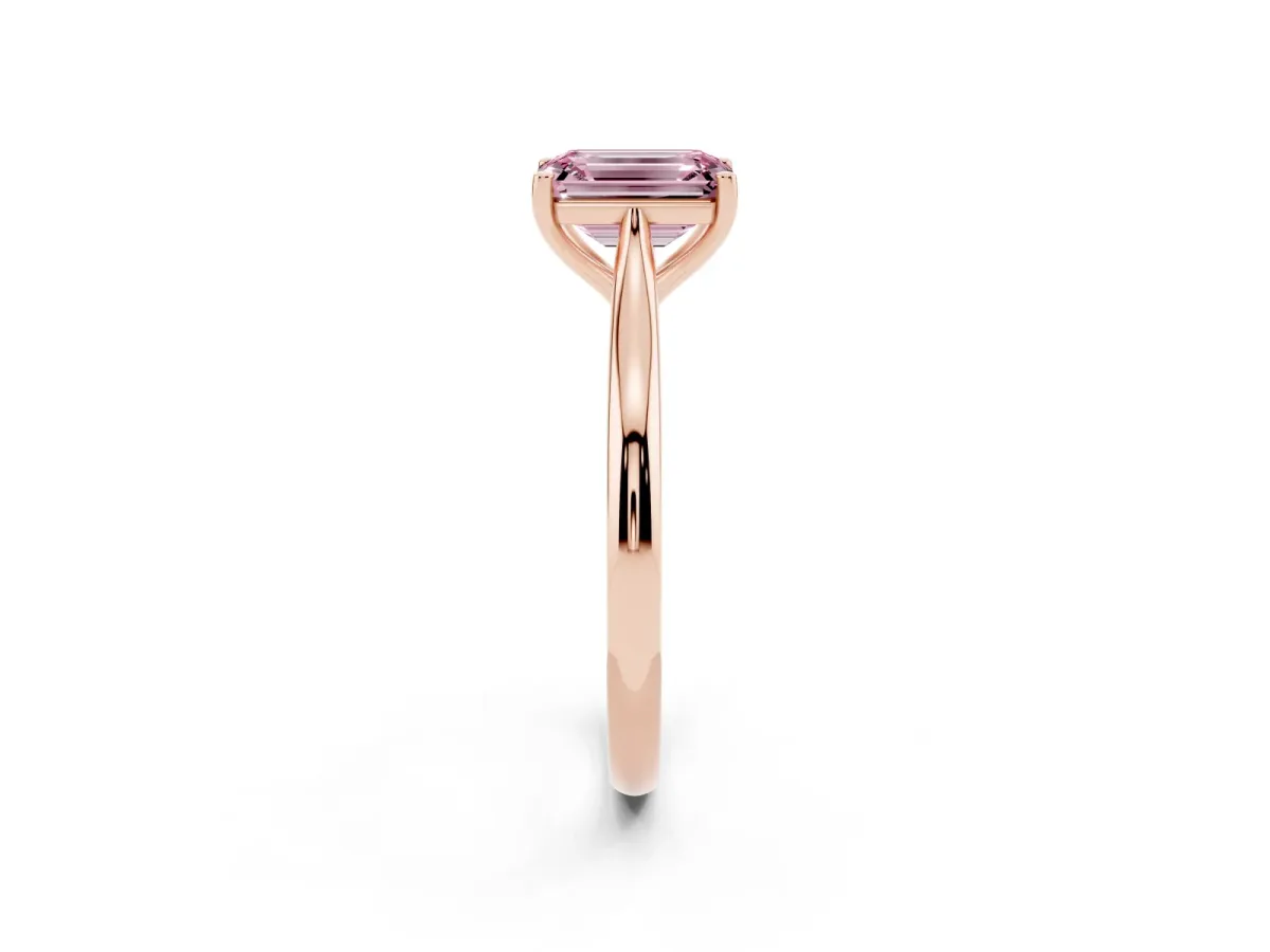 Fancy Pink Emerald Cut Cut Solitaire Ring with Cathedral Band and Four-Prong Setting Rose gold