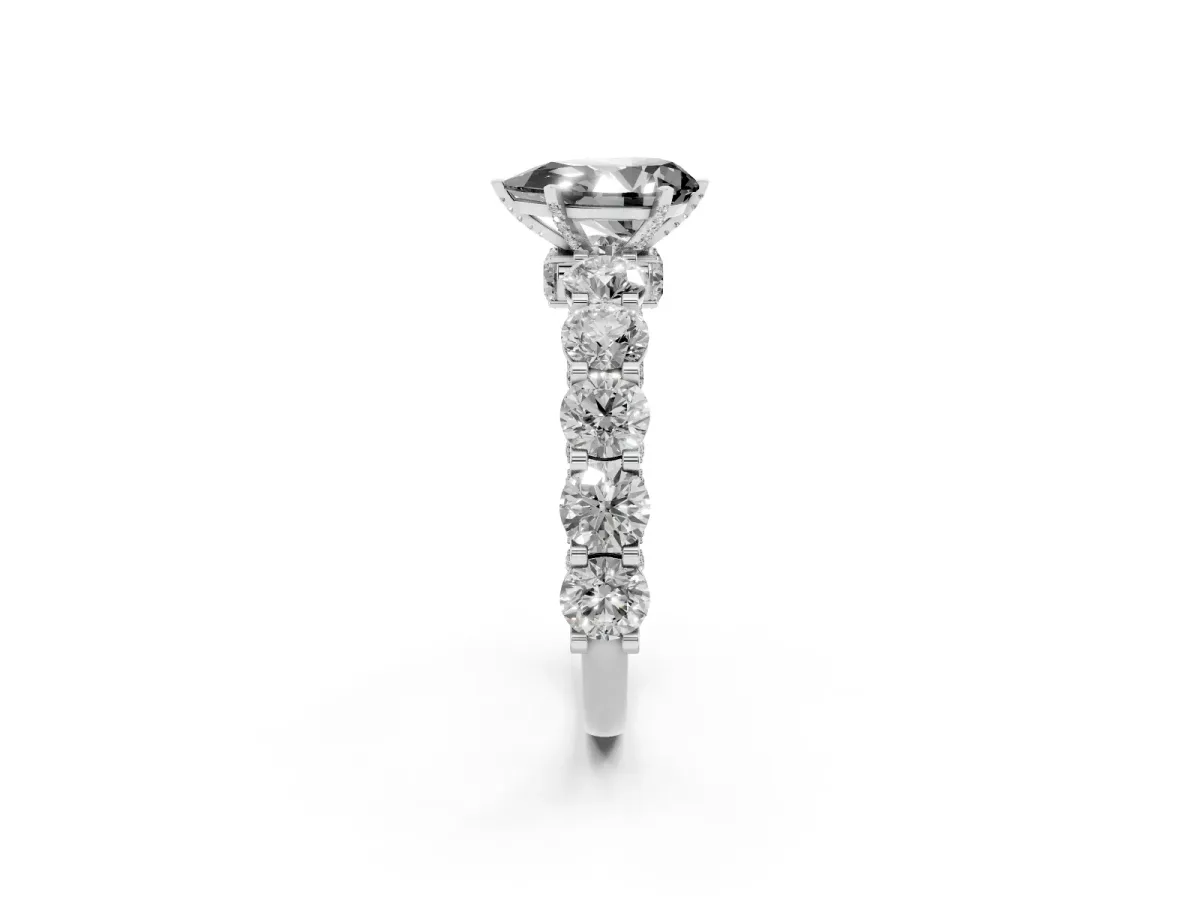 Fancy Black Pear Cut Diamond Side Stone Engagement Ring with Four-Prong Setting Silver