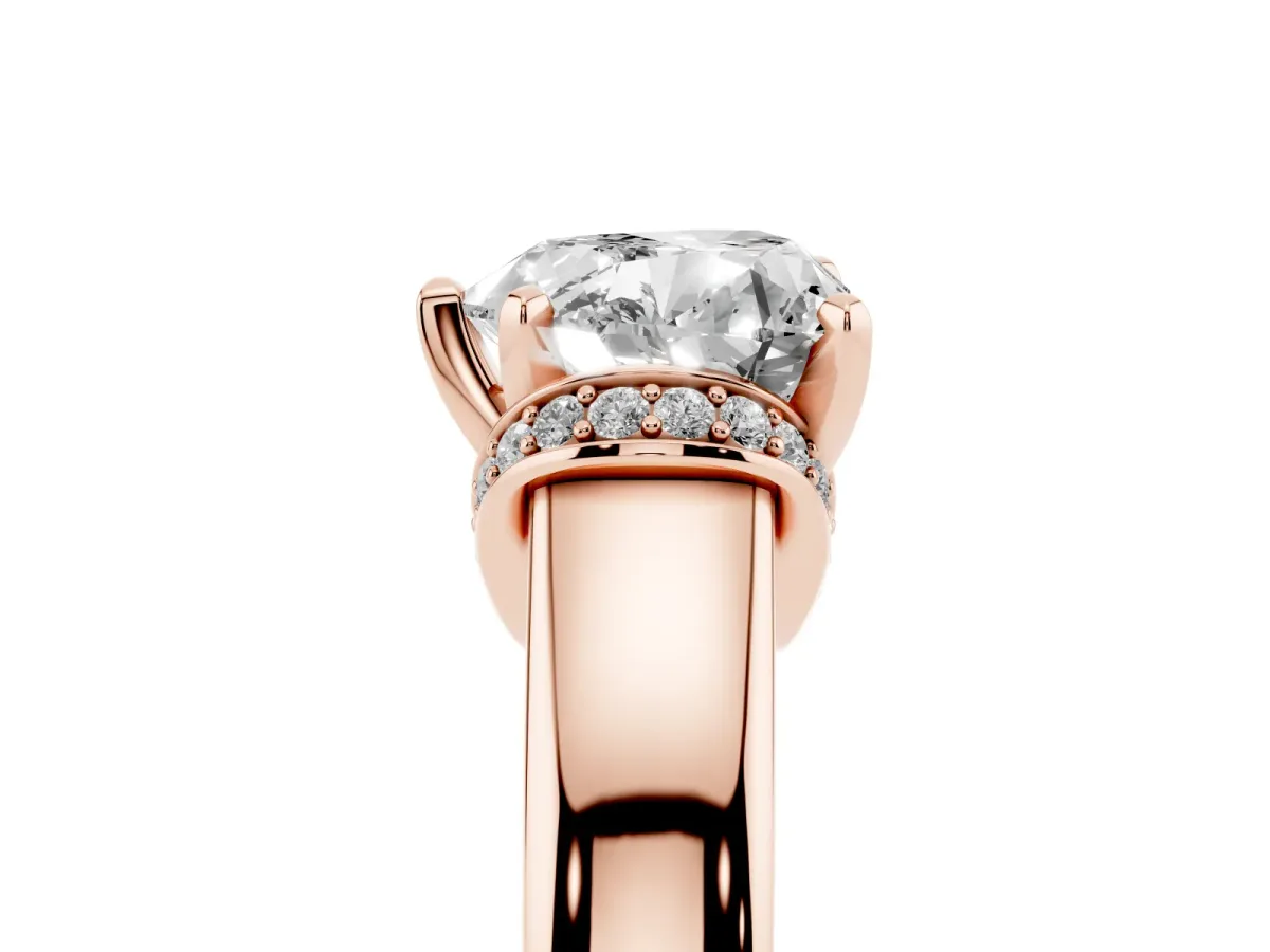 Heart Cut Solitaire Diamond Ring with Pave Band and Six-Prong Setting Rose gold