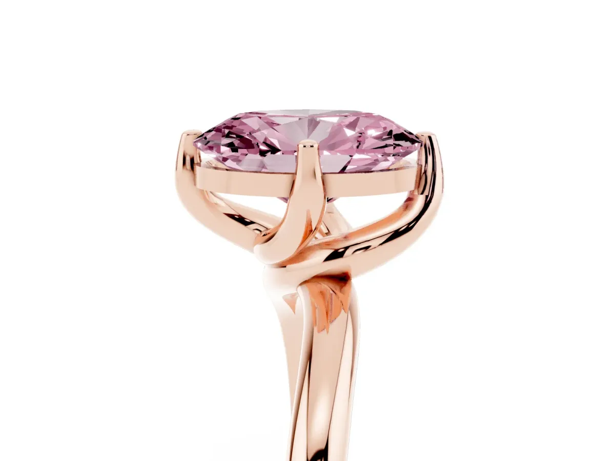 Fancy Pink Oval Cut Diamond Solitaire Engagement Ring with Four-Prong Setting and Classic Band Rose gold