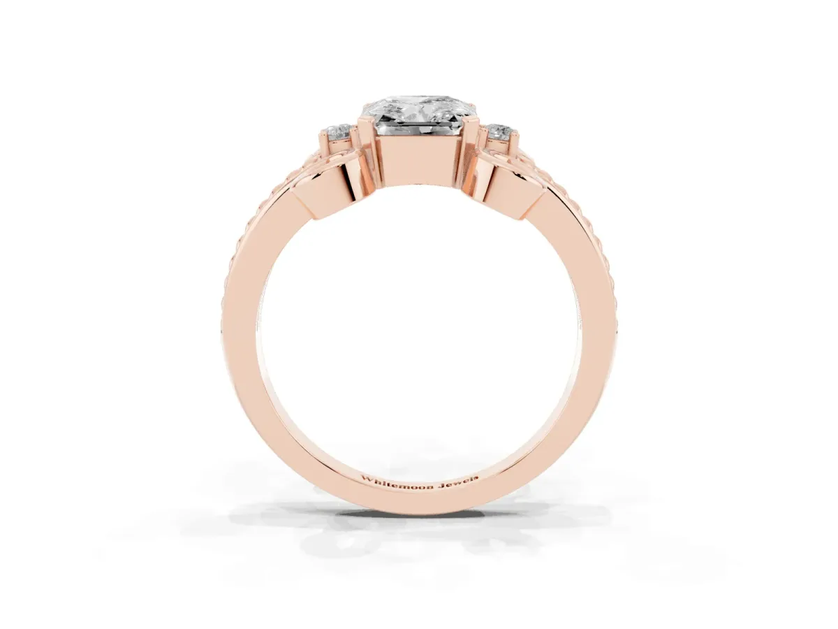 Radiant Cut Solitaire Twisted Band Scroll Prong Ring Rose gold