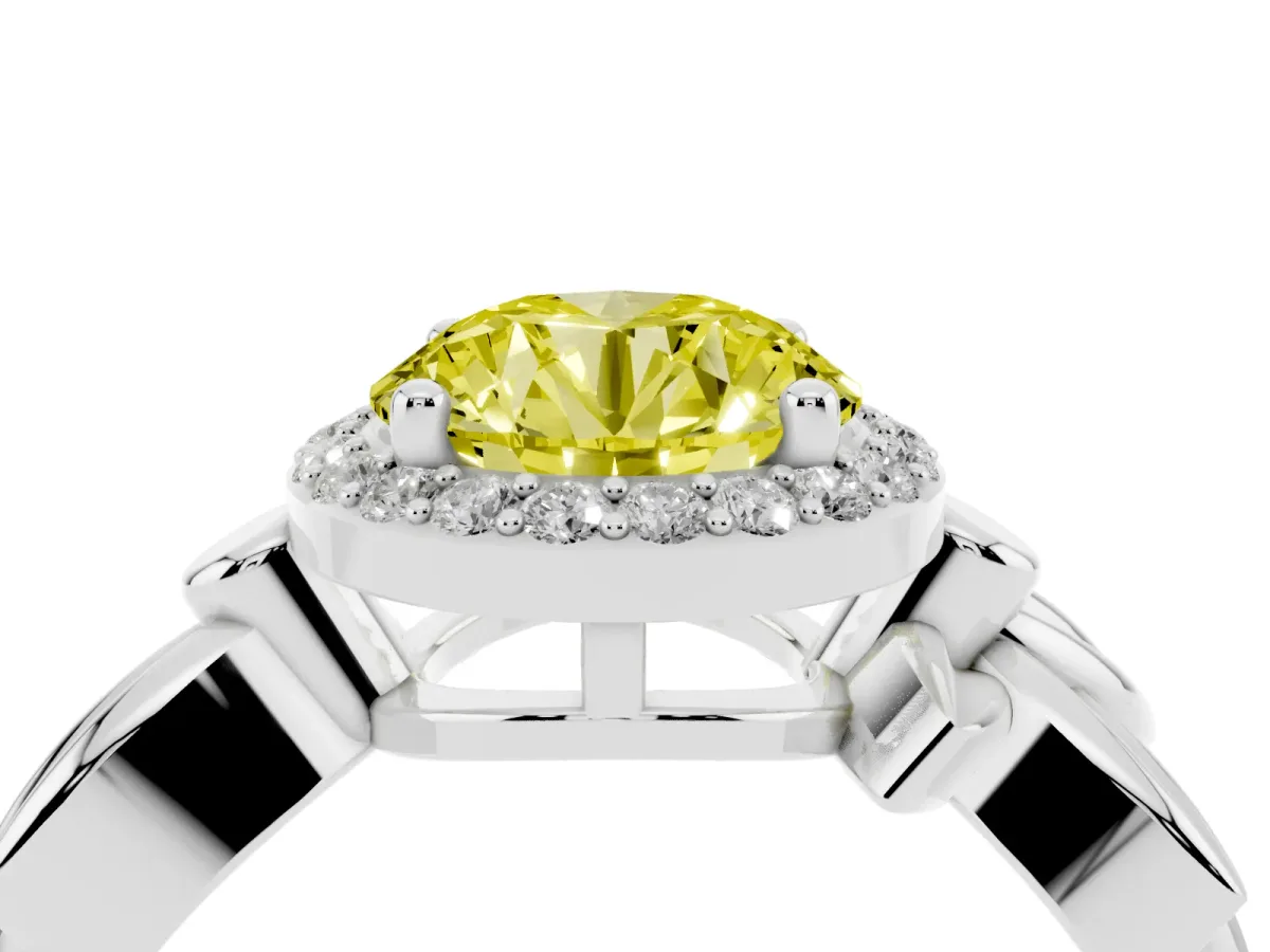 Fancy Yellow Round Cut Halo Diamond Floral Band with Four-Prong Setting White gold