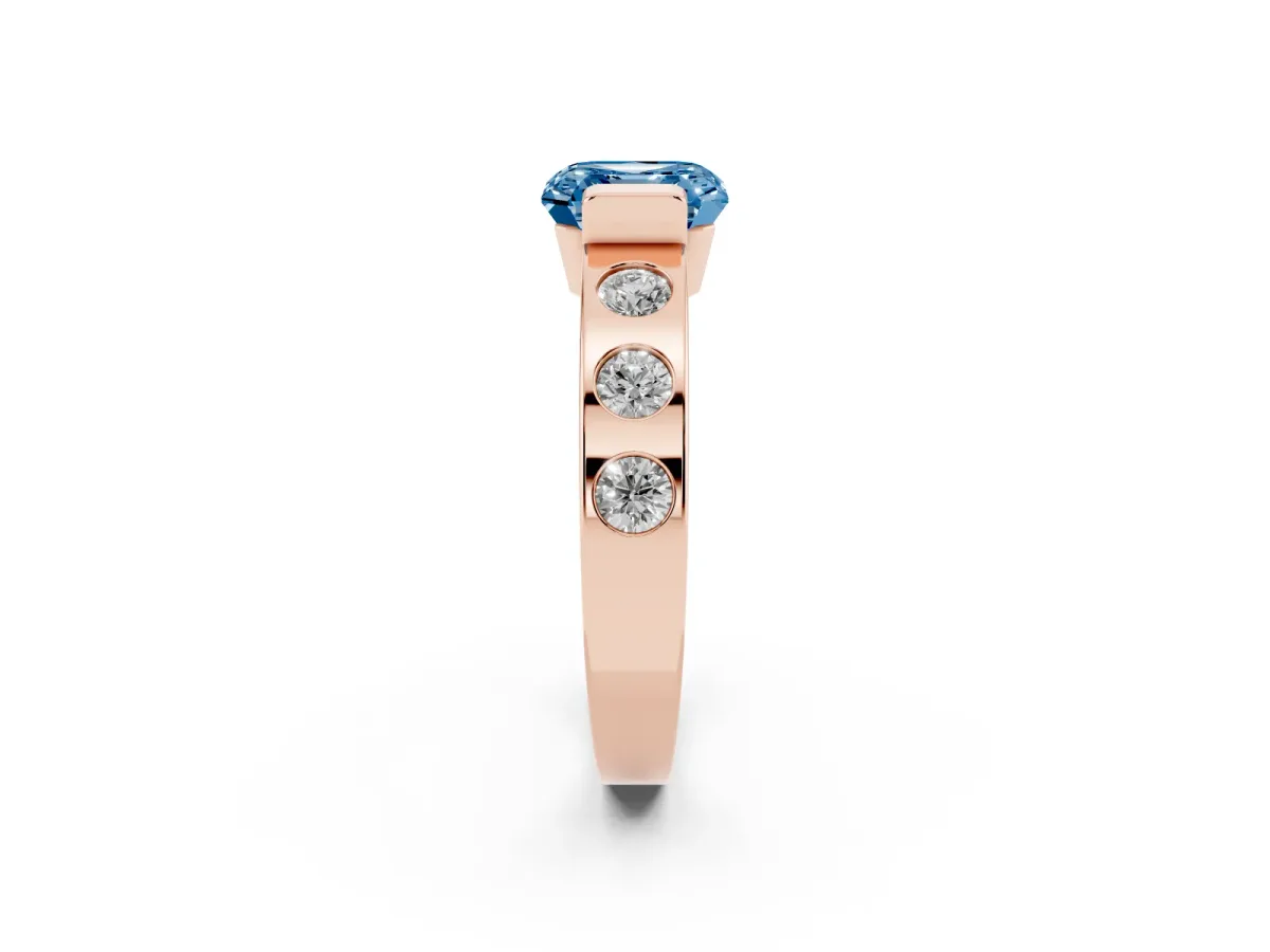 Fancy Blue Asscher Cut Brilliant Channel-Set Diamond Ring with Bezel Prong Setting Rose gold