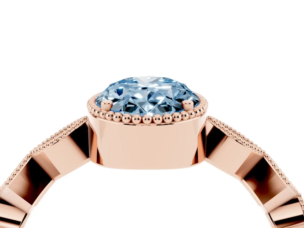 Fancy Blue Oval Cut Milgrain Marquise Diamond Twist Band Ring Rose gold