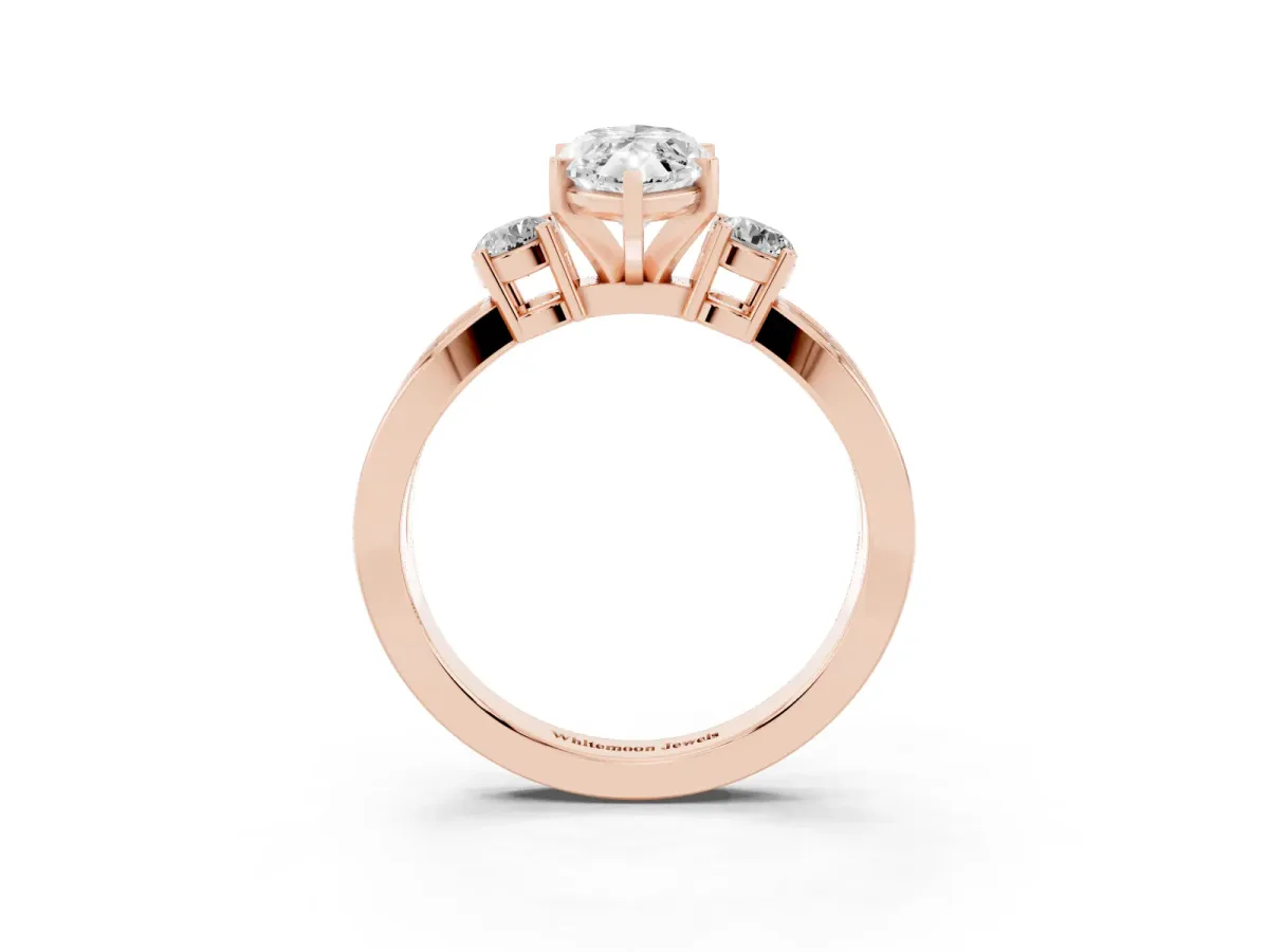 Three-Stone Marquise Cut Cut Diamond Twist Band with Prong Setting Rose gold