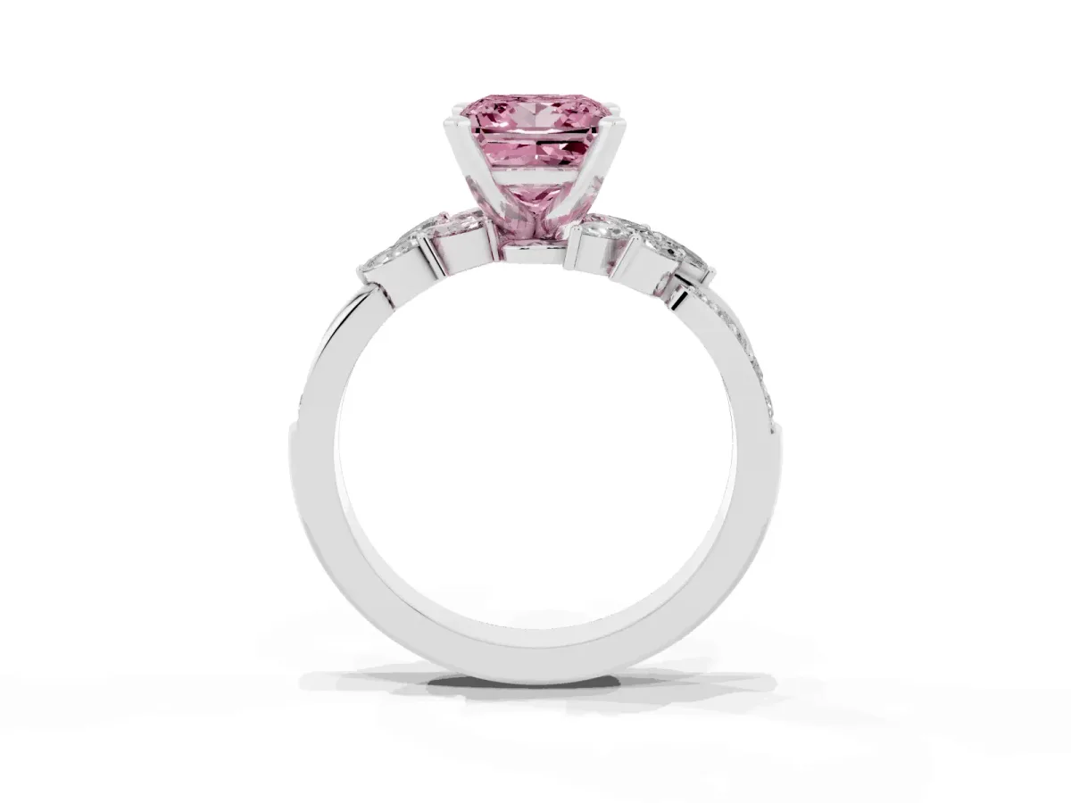 Fancy Pink Princess Cut Solitaire Marquise Twist Band with Six-Prong Setting Platinum