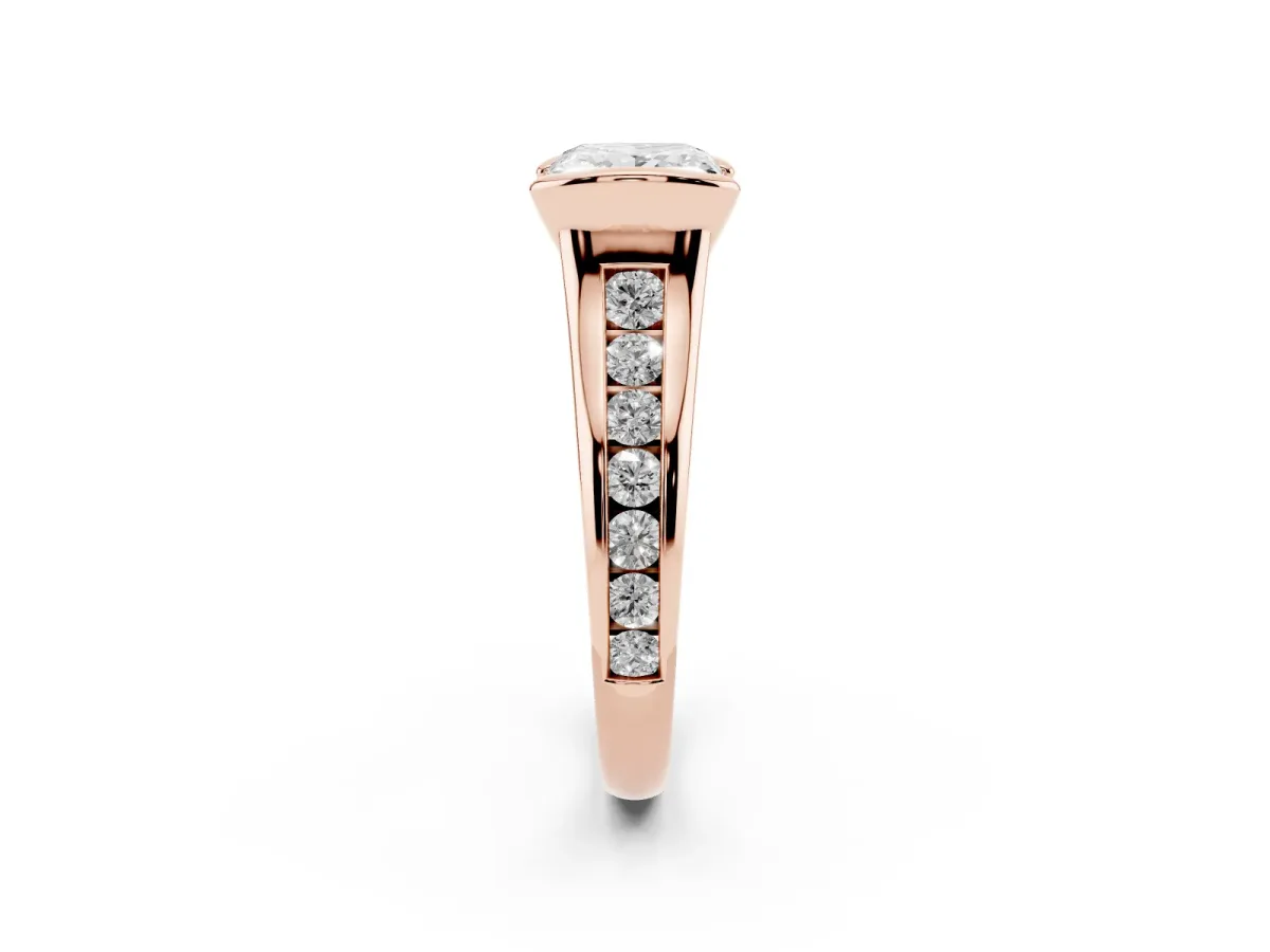 Princess Cut Solitaire Bezel-Set Diamond Ring with Channel-Set Band Rose gold