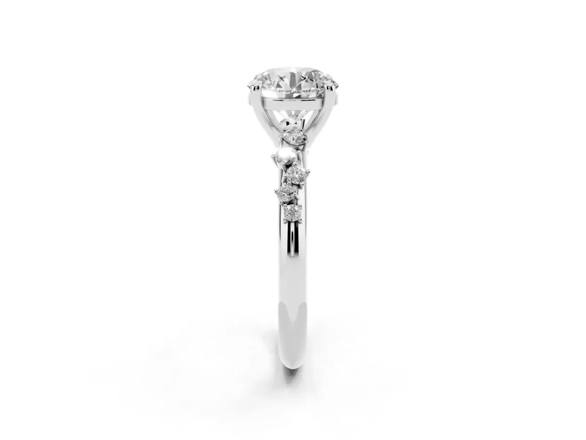 Round Cut Cut Diamond Vine Band with Four-Prong Setting Silver