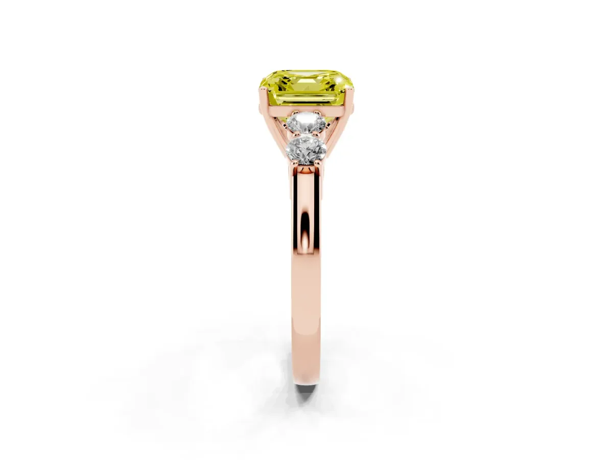 Fancy Yellow Asscher Cut Cut Diamond Five-Stone Prong Set White Gold Ring Rose gold