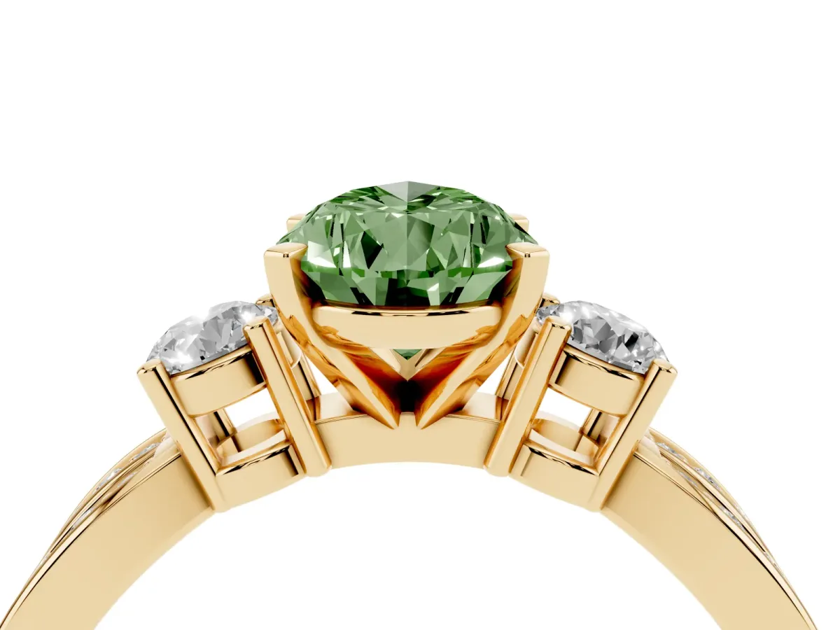 Fancy Green Three-Stone Pear Cut Cut Diamond Twist Band with Prong Setting Yellow gold
