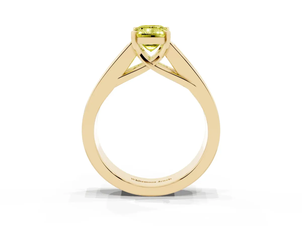Fancy Yellow Emerald Cut Cut Channel Set Solitaire Ring with Four-Prong Setting Yellow gold