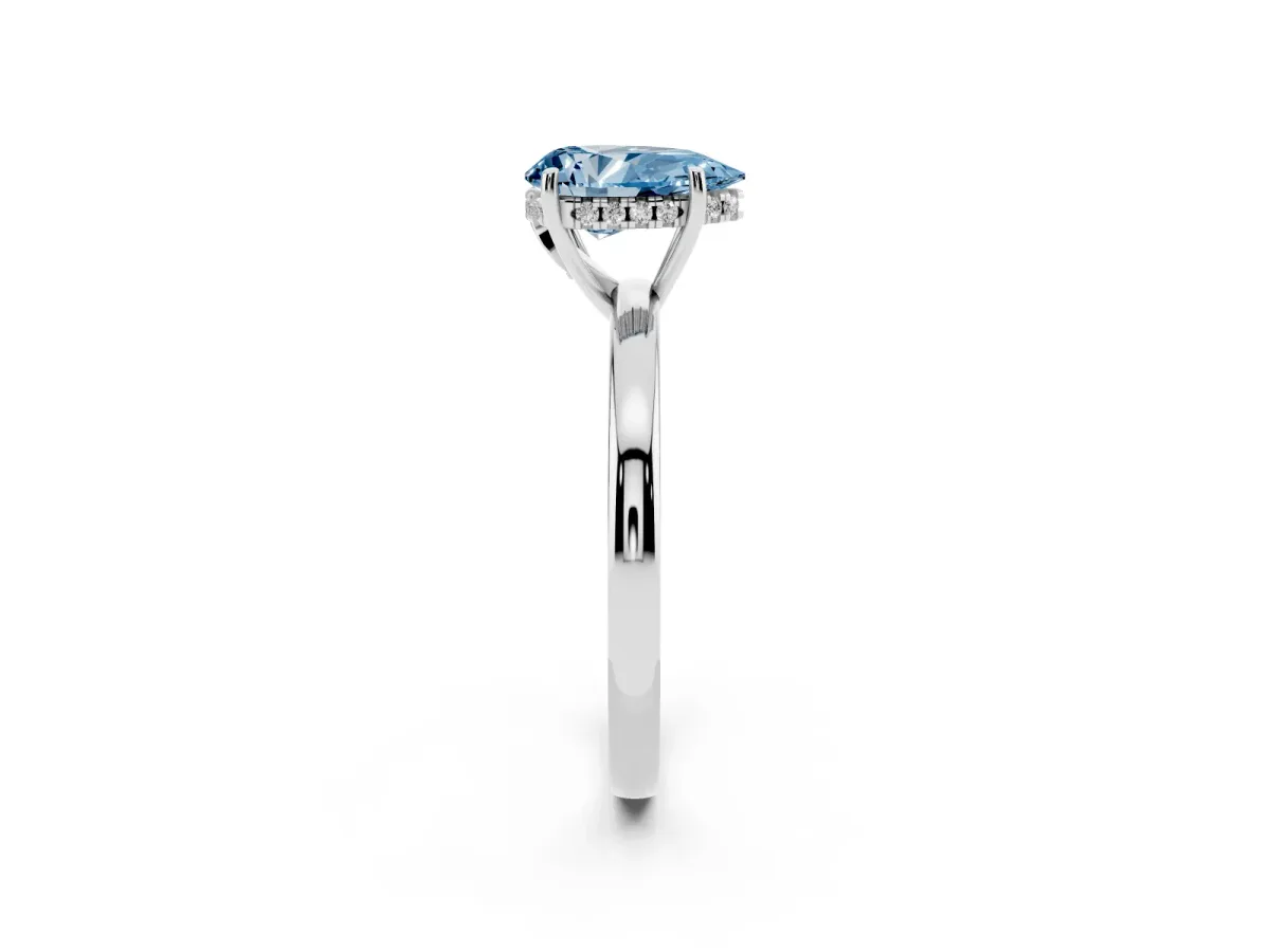 Fancy Blue Pear Cut Solitaire Diamond Ring with Prong Setting and Plain Band Platinum