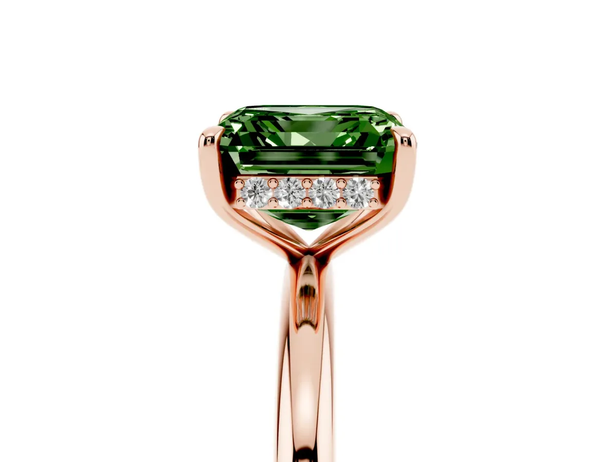 Fancy Green Asscher Cut Diamond Solitaire Ring with Thin Band and Four-Prong Setting Rose gold