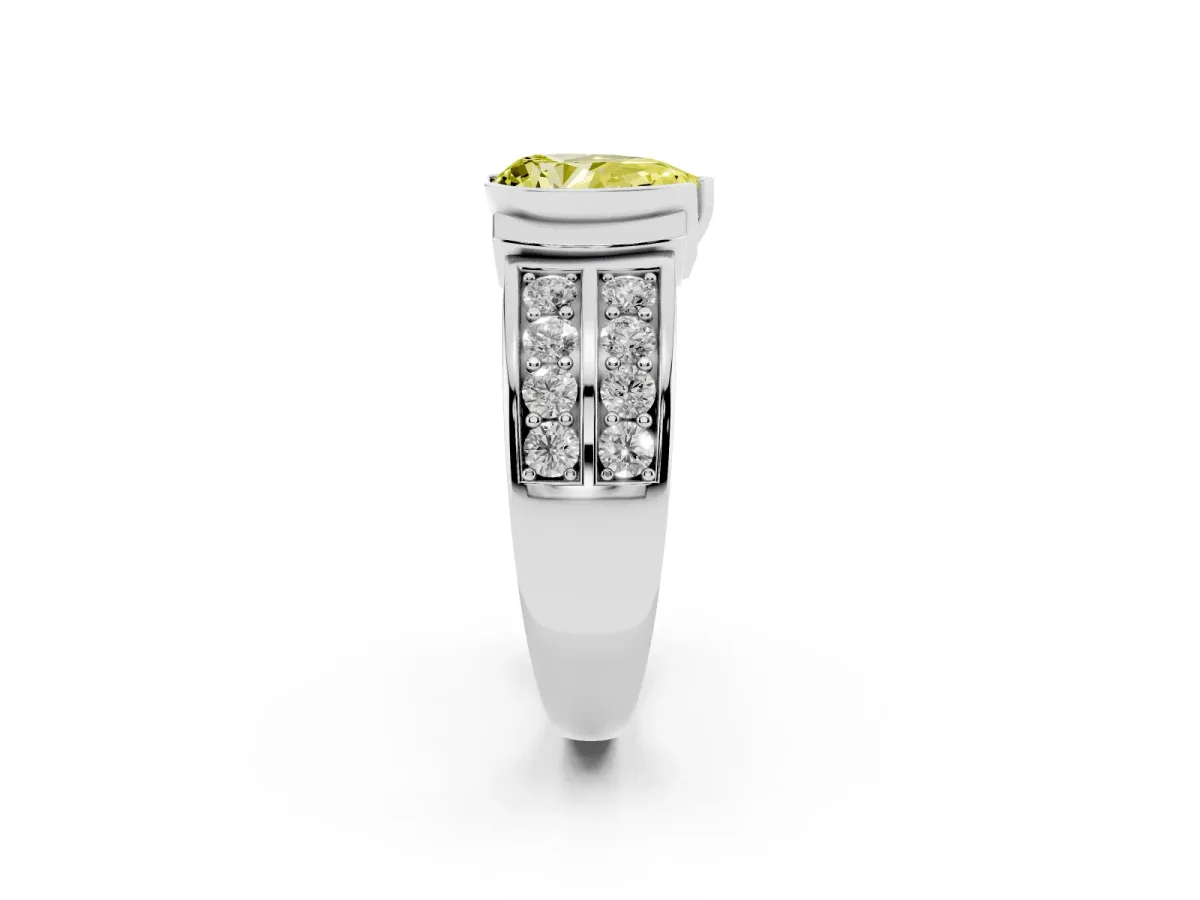 Fancy Yellow Pear Cut Brilliant Diamond Channel Set Wide Band Ring with Bezel Setting Platinum