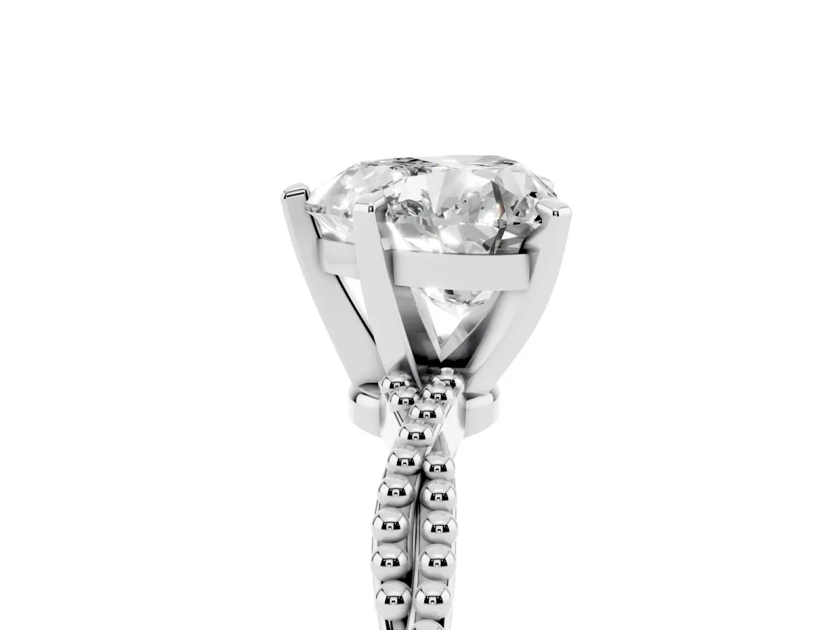 Heart Cut Solitaire Twisted Band with Bead Prong Setting Silver