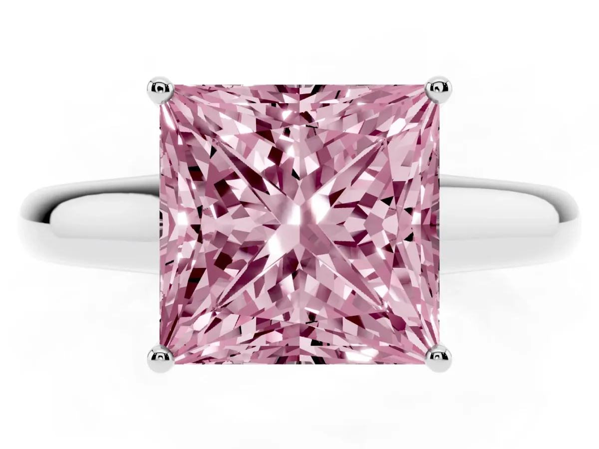 Fancy Pink Princess Cut Solitaire Engagement Ring with Tapered Band and Four-Prong Setting Platinum