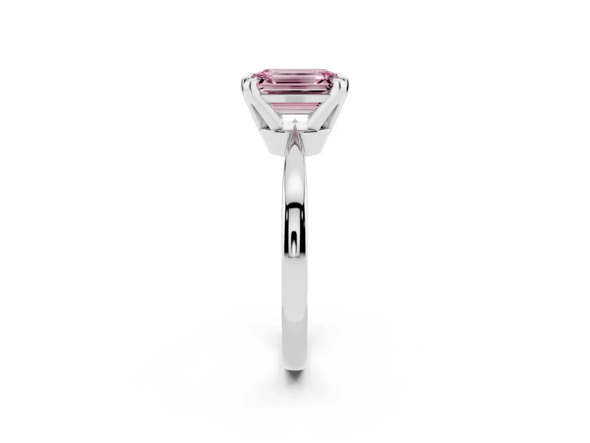Fancy Pink Emerald Cut Solitaire Engagement Ring with Six-Prong Setting and Tapered Band Platinum