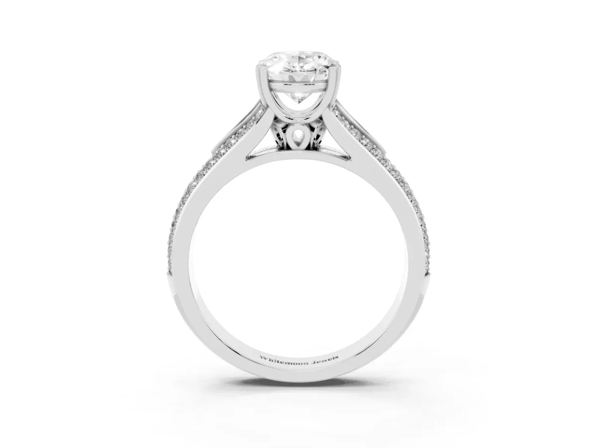 Oval Cut Diamond Split Shank Engagement Ring with Pavé Band White gold