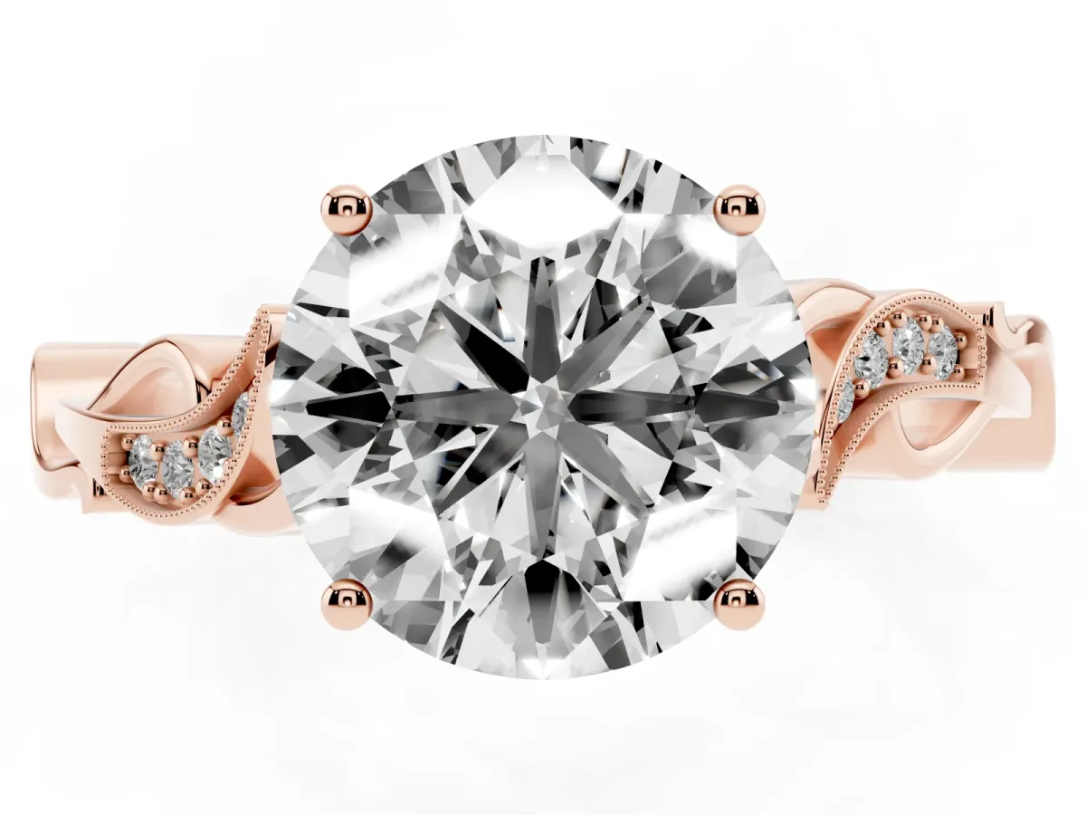 Round Cut Solitaire Vine Band with Milgrain Prong Setting Rose gold