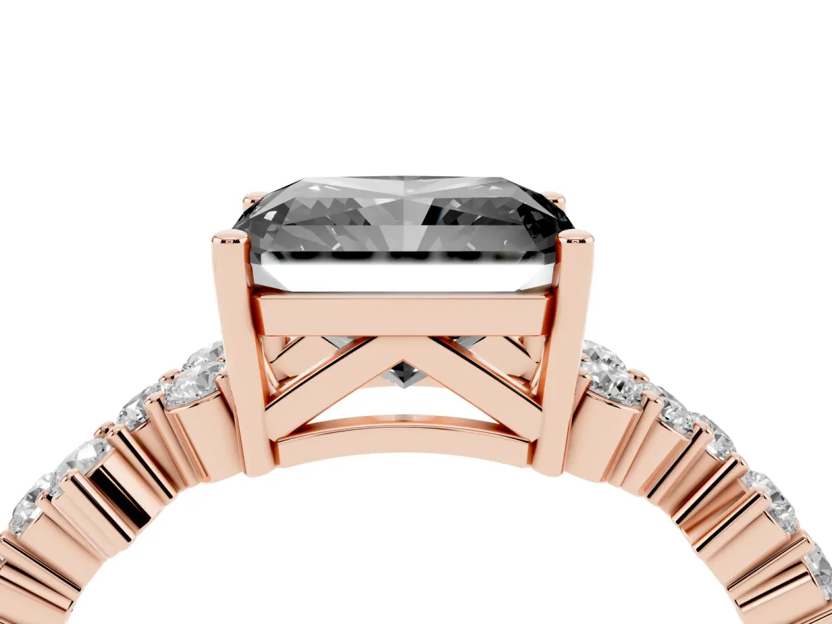 Fancy Black Radiant Cut Diamond Scattered Round Accent Ring with Prong Setting Rose gold