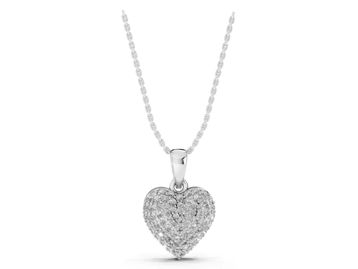 Heart Diamond Pendant with Pavé Setting Silver