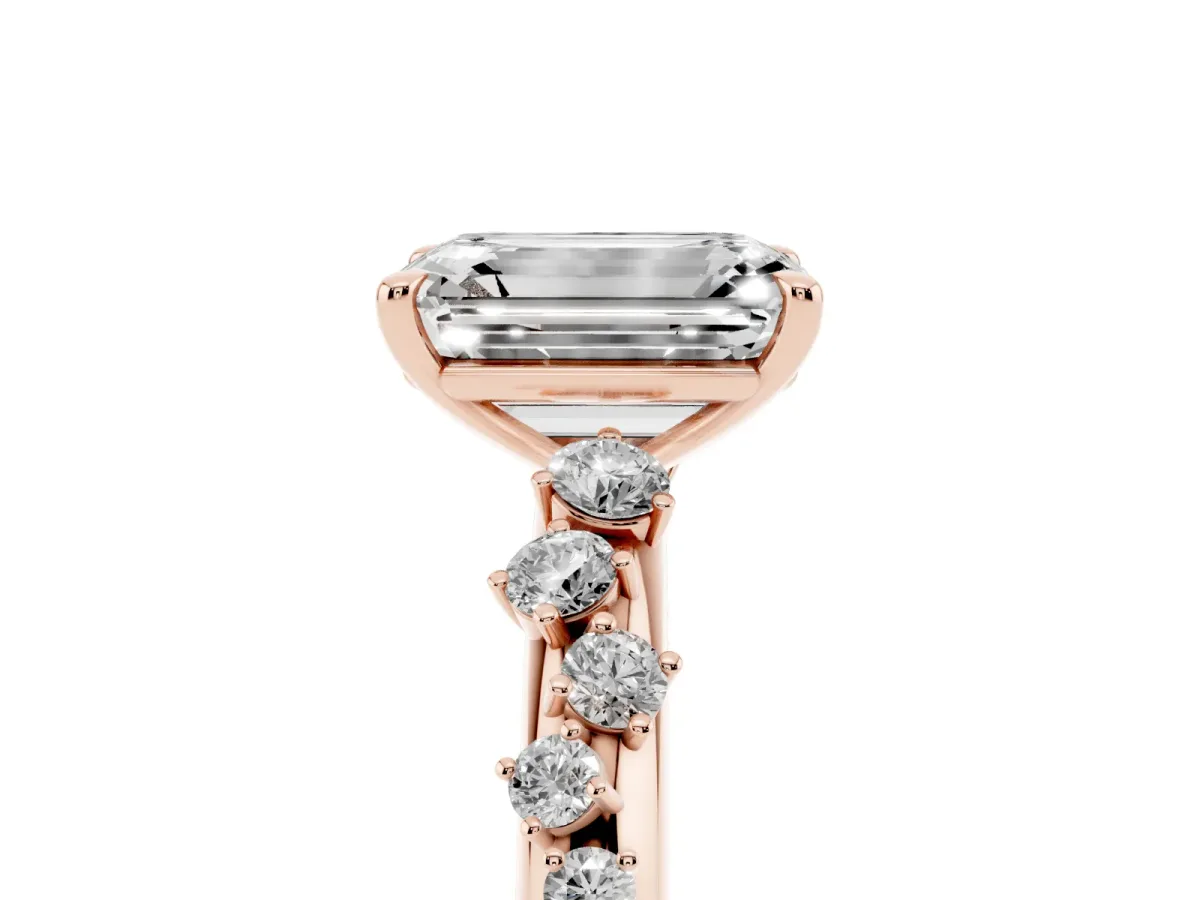 Emerald Cut Diamond Cluster Prong-Set Solitaire Ring Rose gold