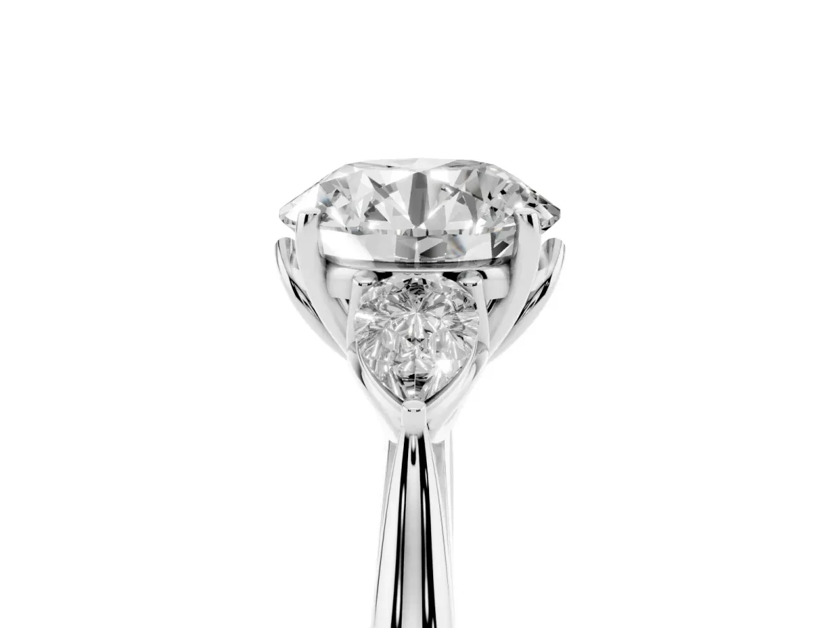 Three-Stone Round Cut Brilliant Diamond Solitaire Ring with Tapered Band and Four-Prong Setting Silver