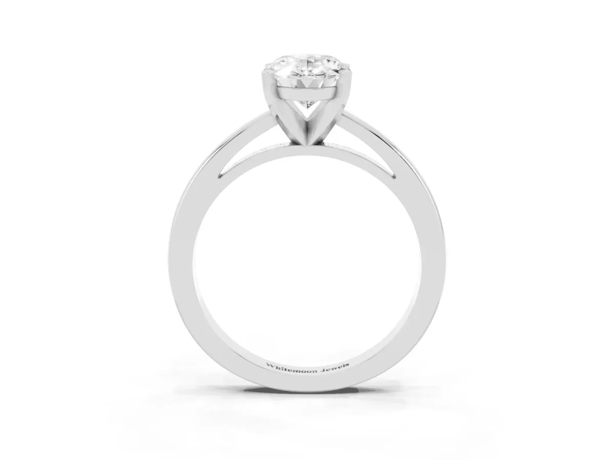 Oval Cut Solitaire Diamond Engagement Ring with Four-Prong Setting on a Classic Band Silver
