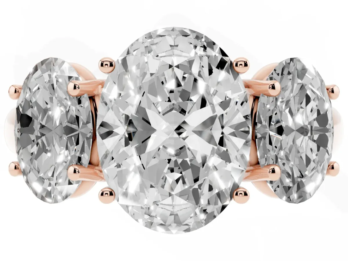 Three-Stone Oval Cut Diamond Engagement Ring with Prong Setting Rose gold